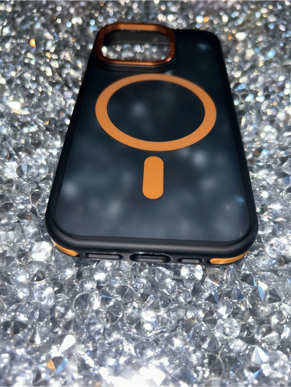 iPhone 15 pro 
MagSafe Compatible Phone Case - Black with Orange Accents